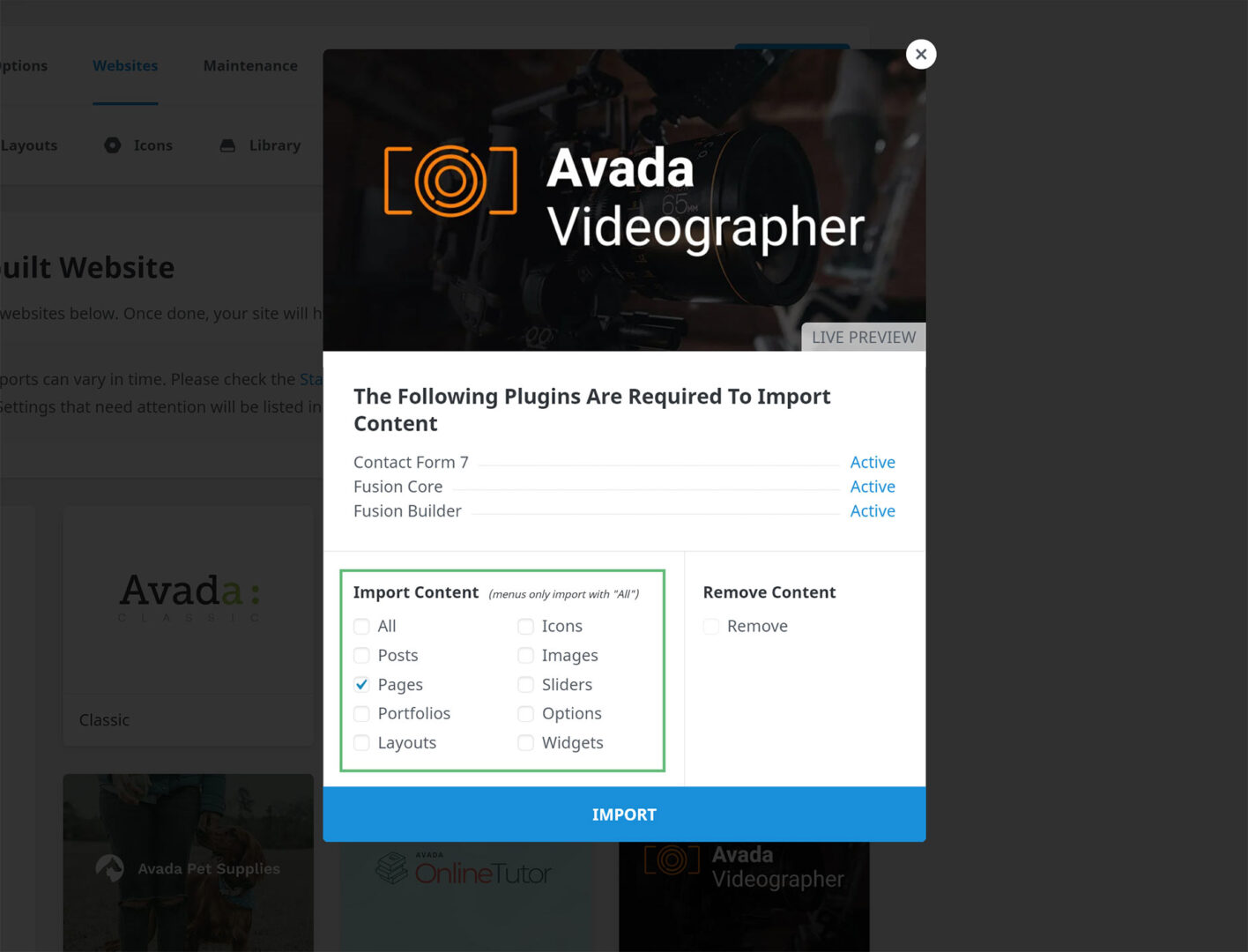 Avada Theme – WordPress और ई-कॉमर्स के लिए वेबसाइट बिल्डर 7 एक प्रीबिल्ट वेबसाइट आयात करें